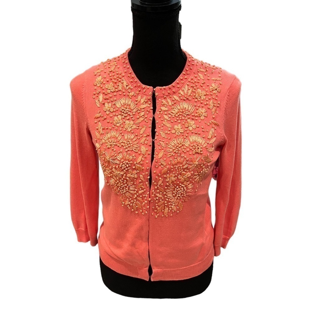 Trina Turk Coral Embroidered Cardigan Size Small